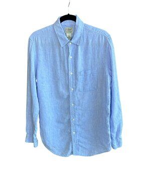 L.L. Bean Men's Shirt Blue 100% Linen Slightly Fitted Casual Long Sleeve Size M